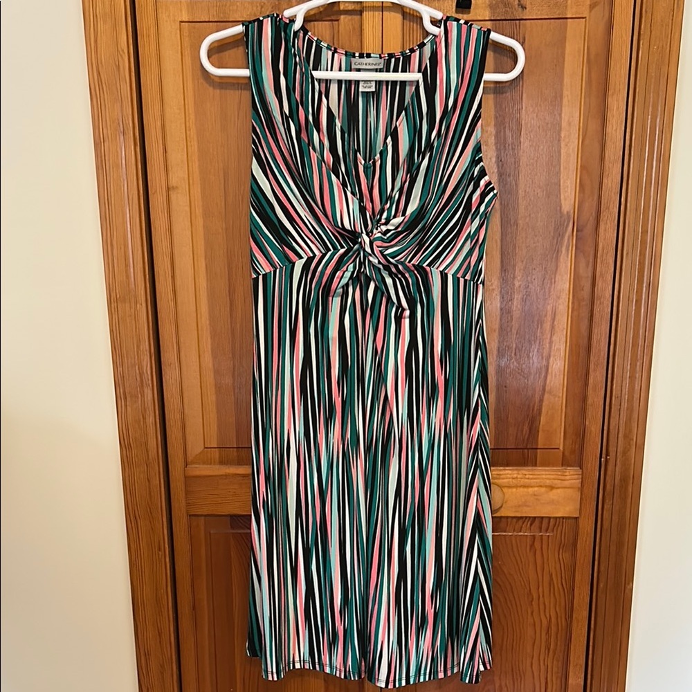 Catherines Multicolored Stripe Twist‑Knot Dress Plus 0X 14/16 EUC Sleeveless